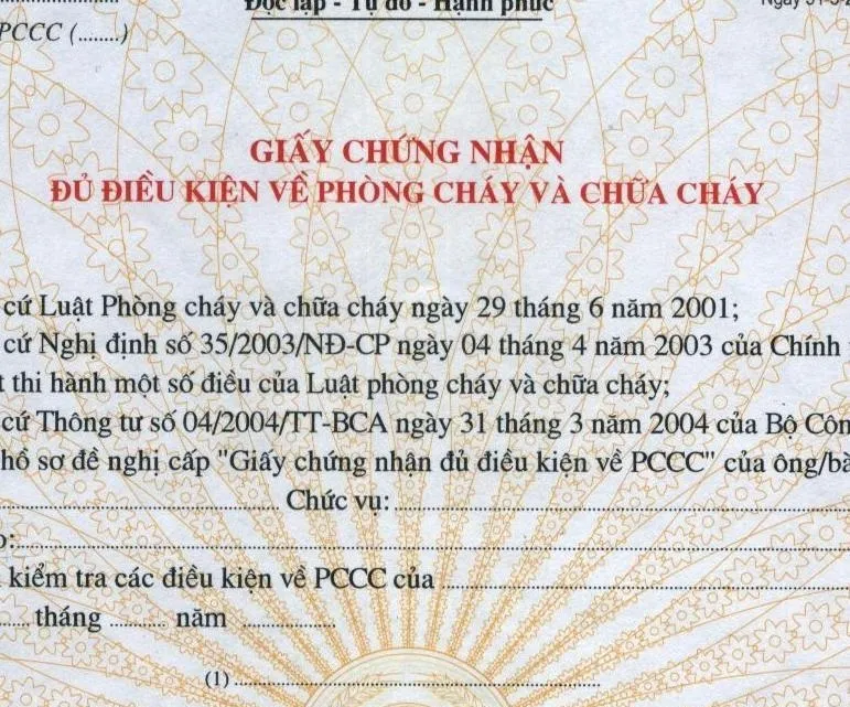 Giấy chứng nhận đủ điều kiện phòng cháy chữa cháy